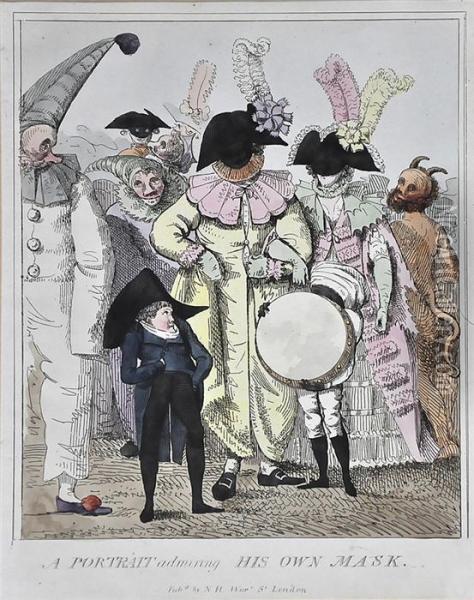 A Portrait Admiring His Own Mask Oil Painting - James Gillray