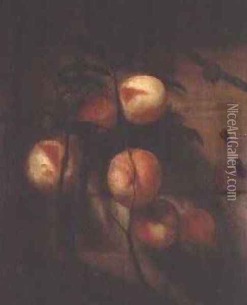 Bough of peaches against a wall with snails Oil Painting - Nicolaes Maes