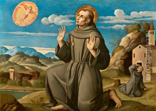 Der Heilige Franziskus Empfangt Die Stigmata - San Francesco Che Riceve Le Stigmate Oil Painting - Girolamo da Santacroce