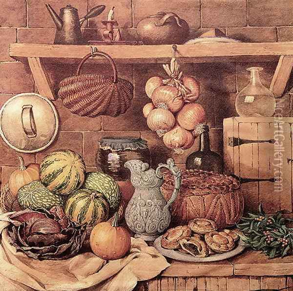 Still life with Christmas Food Oil Painting - Mary Ellen Best