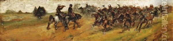 Lancieri A Cavallo Oil Painting - Giovanni Fattori