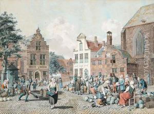 Untitled - The Town Market Oil Painting - Johannes Huibert Prins