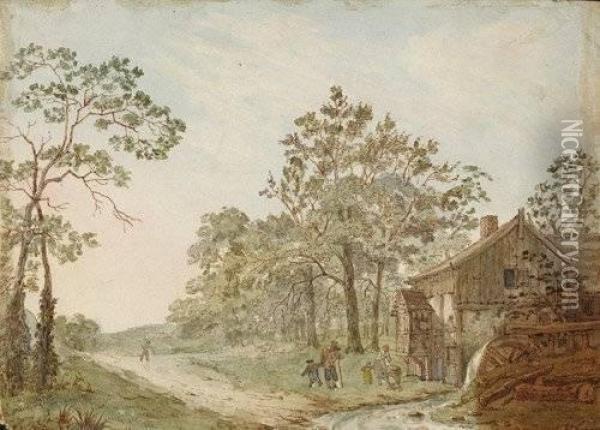 Landschaft Mit Wanderern Bei Einer Wassermuhle Oil Painting - Johann Georg Wille