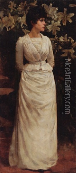 Lady In White Oil Painting - William Henry Margetson