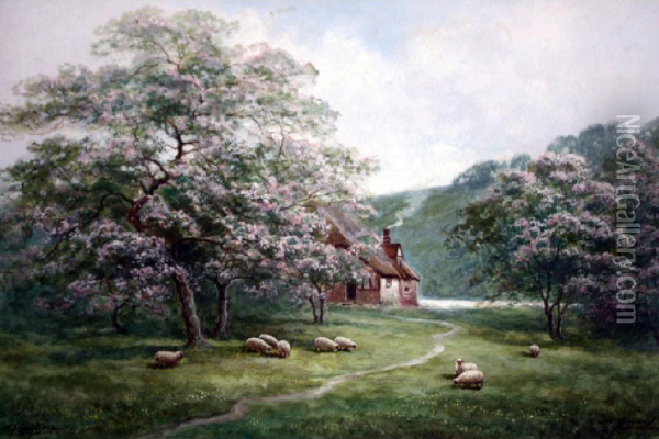 Farm Cottage And Sheep Oil Painting - James Walter Gozzard