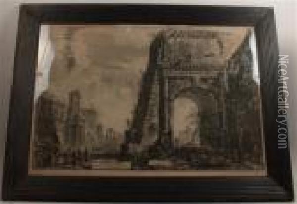 A View Of The Arch Of Titus Oil Painting - Giovanni Battista Piranesi