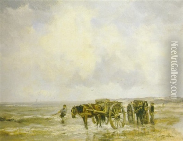 Seaweed Gatherers On The Dutch Coast Oil Painting - Willem George Frederik Jansen