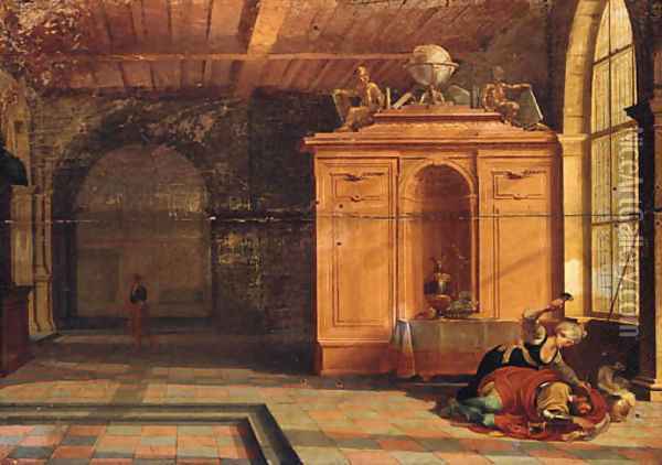 The interior of a palace with Jael slaying Sisera Oil Painting - Hendrick Van Steenwijk II