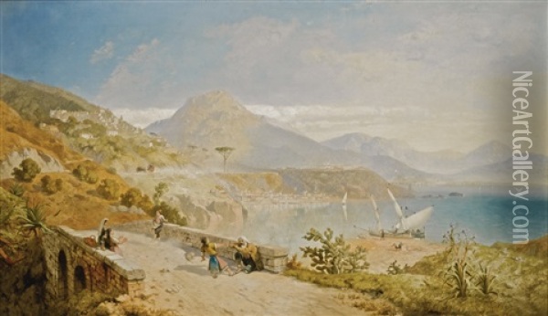 Gulf Of Salerno Oil Painting - James Baker Pyne
