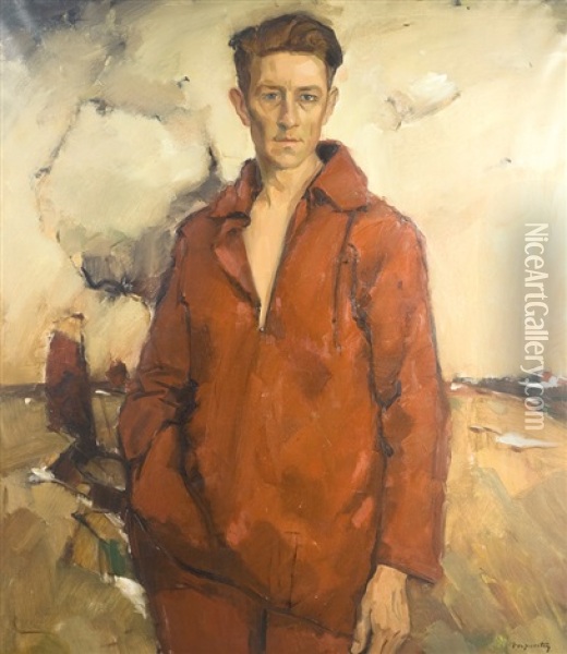 Autoportrait Devant L'escaut Oil Painting - Oscar Verpoorten