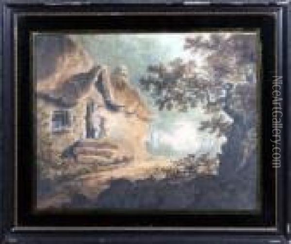 A Rural Cottage Oil Painting - George Morland
