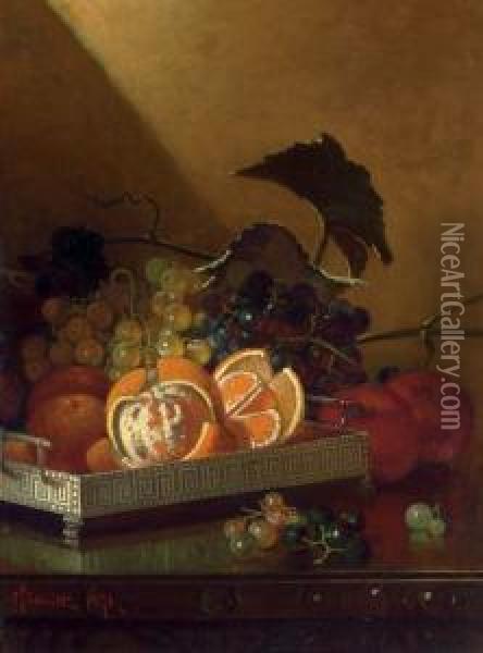 Still Life With Oranges, Grapes And Apples Oil Painting - Edward Chalmers Leavitt