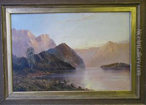 Depicting Loch Through Mountains Oil Painting - Frank E. Jamieson