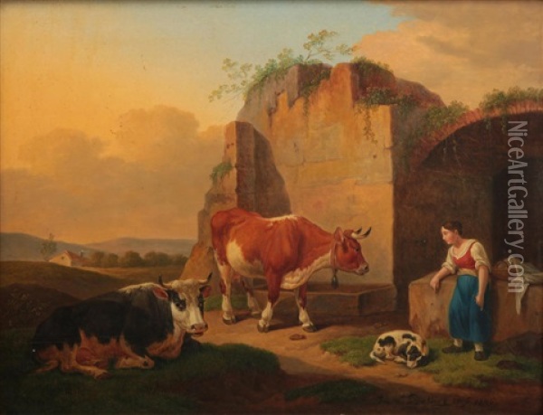 Cattle And Horses Oil Painting - Johann Baptist Anker