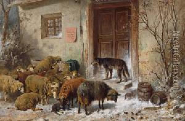 Pecore E Cane Pastore Oil Painting - Friedrich Otto Gebler