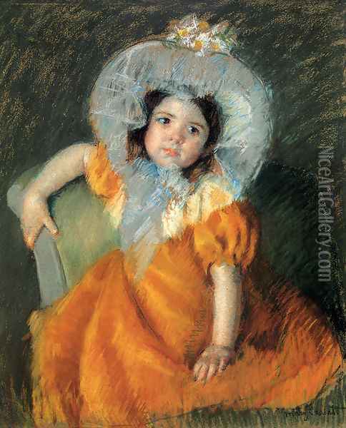Child In Orange Dress Oil Painting - Mary Cassatt