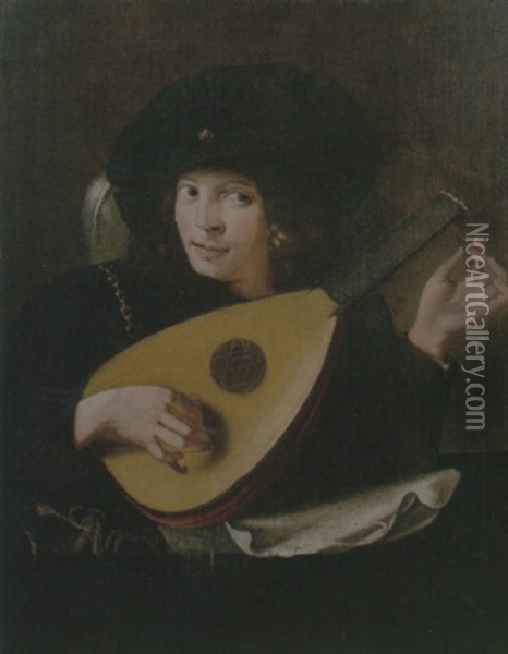 A Young Man Tuning A Lute Oil Painting - Pietro Paolini