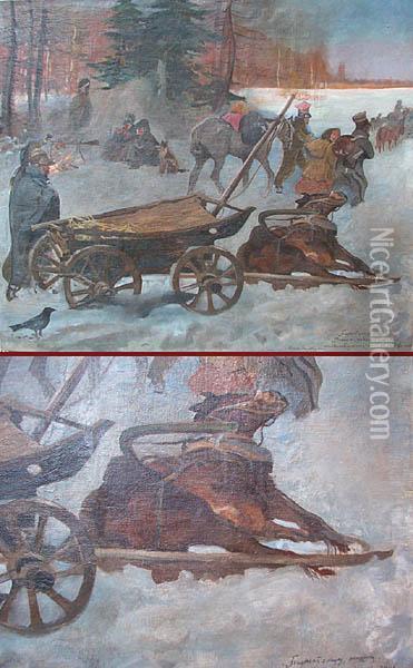 Fragment Panoramy - Berezyna, 1894-1896 Oil Painting - Wojciech Von Kossak