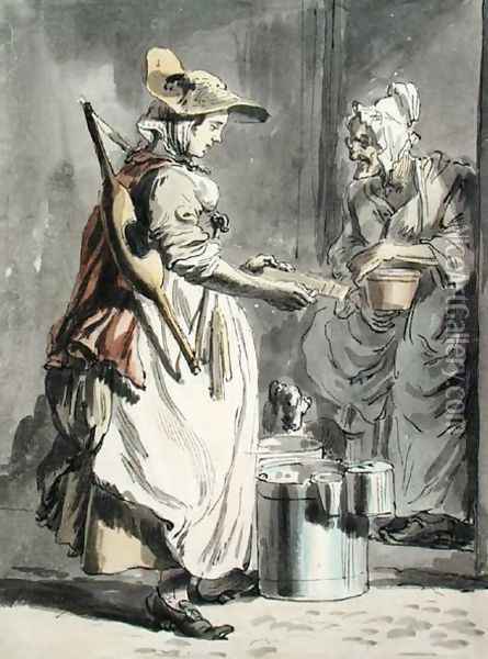 London Cries A Milkmaid, c.1759 Oil Painting - Paul Sandby