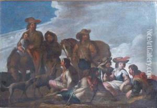 A Roadside Gathering Oil Painting - Pieter Van Laer (BAMBOCCIO)