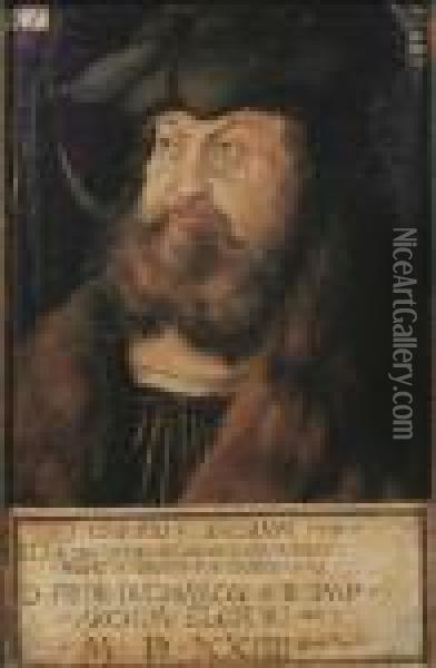 Portrait Of Frederick The Wise, 
Elector Of Saxony, Small Half-length, In A Black Costume With A White 
Collar, A Fur Coat And A Black Hat Oil Painting - Lucas The Elder Cranach