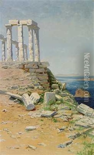 Ruinerne Pa Cap Sunion I Graekenland Oil Painting - Thorvald Simeon Niss