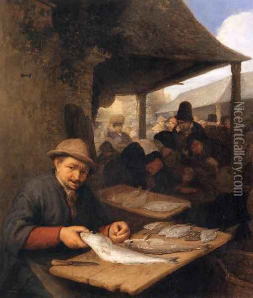 The Fish Market Oil Painting - Adriaen Jansz. Van Ostade