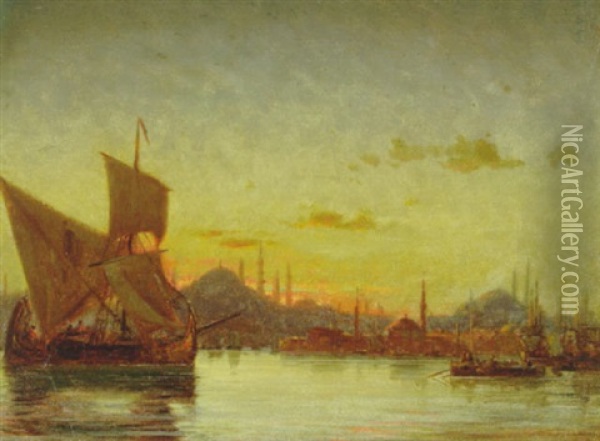 Skibe I Istanbuls Havn, Aften Oil Painting - Daniel Hermann Anton Melbye