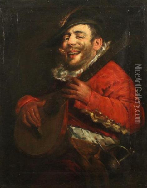 Portrait Of A 17th Century Musician Oil Painting - David The Younger Teniers