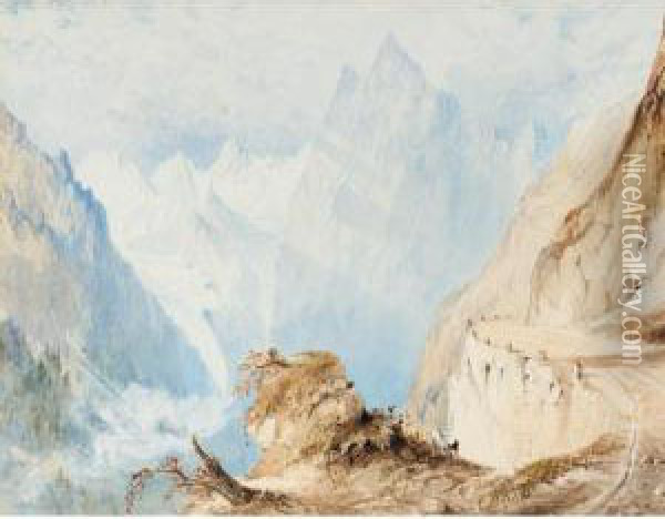 A View In The Alps Oil Painting - John Ruskin