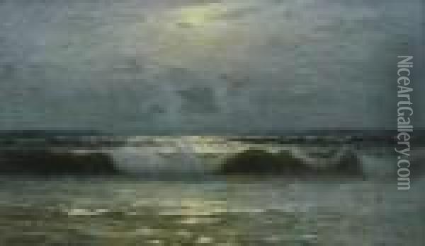 Moonlit Shoreline Scene Oil Painting - William Trost Richards