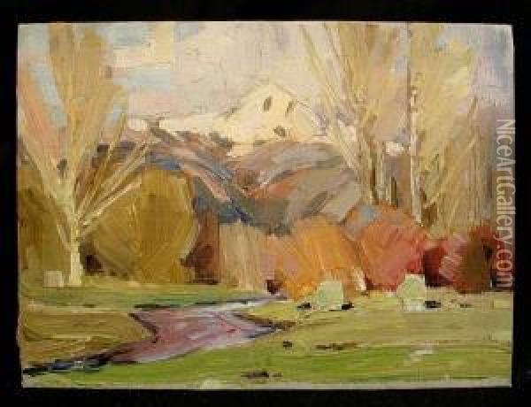 A Taos Landscape With A Stream, Circa 1929 Oil Painting - Ralph W. Meyers