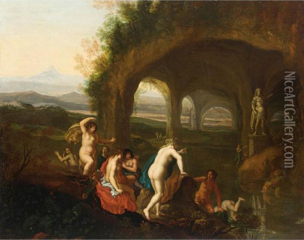Diana And Her Nymphs Bathing Oil Painting - Daniel Vertangen