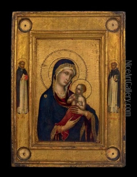 Vierge A L'enfant Entouree De Saint Dominique De Guzman Et Saint Pierre De Verone Oil Painting - Simone Martini