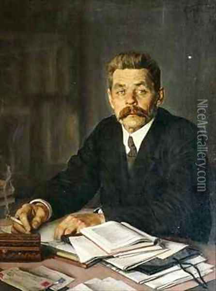 Portrait of the Author Maxim Gorky (1868-1939) Oil Painting - Isaak Israilevich Brodsky