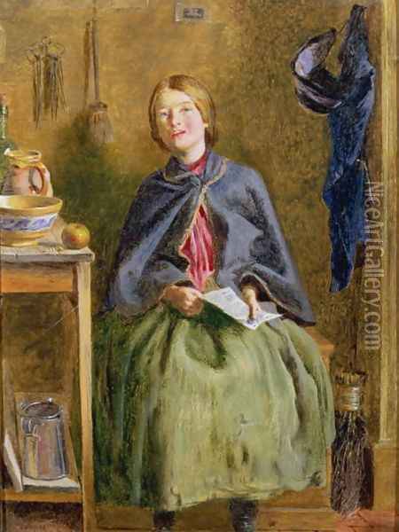 A Maid Learning to Read, 1858 Oil Painting - Frederick Smallfield, A.R.W.S.