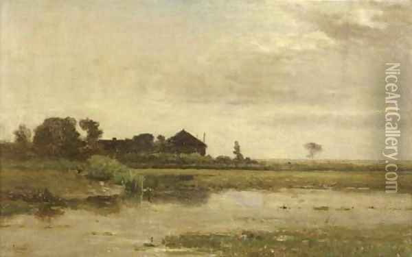 A farm in a polder landscape Oil Painting - Paul Joseph Constantine Gabriel
