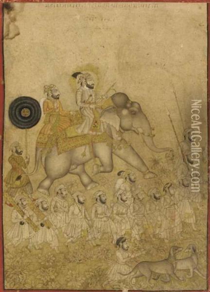 India, Mewar, Udaipur Oil Painting - Maharana Sangram Singh Ii