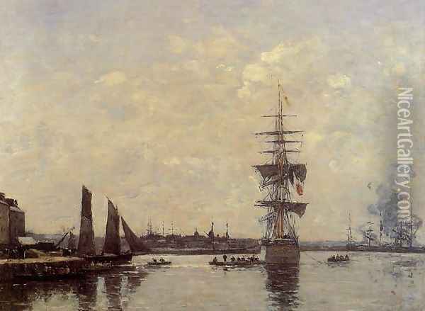 Sailing Boats at Quay Oil Painting - Eugene Boudin