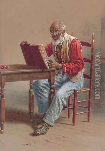 A Seated Man Reading Oil Painting - Thomas Waterman Wood