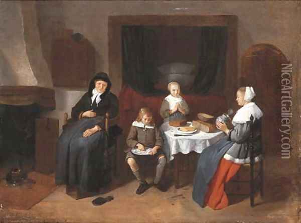 An interior with a family eating Oil Painting - Quiringh Gerritsz. van Brekelenkam