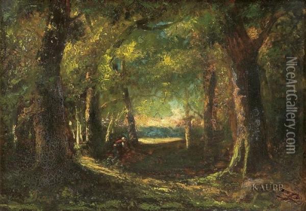 Dunkler Waldweg Mit Figurenstaffage. Oil Painting - Narcisse-Virgile D Az De La Pena
