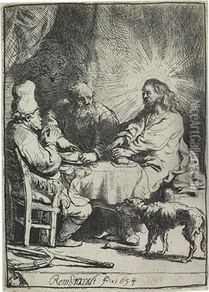 Christ At Emmaus: The Smaller Plate. Oil Painting - Rembrandt Van Rijn