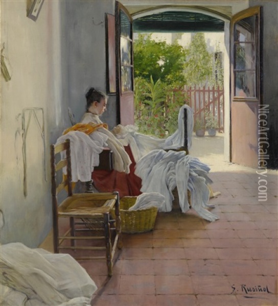 The Seamstress, Sitges Oil Painting - Santiago Rusinol
