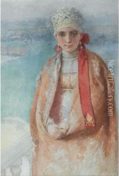 Russian Beauty Oil Painting - Klavdiy Vasilievich Lebedev
