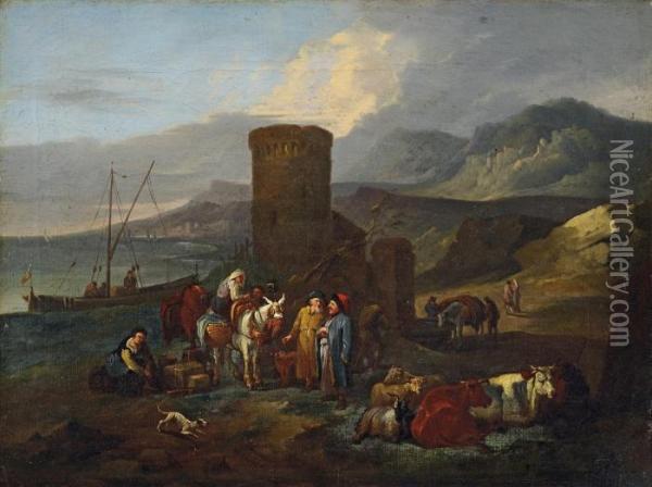 Kustenlandschaft Mit Turm Oil Painting - Jan Peeter Van Bredael D. J.