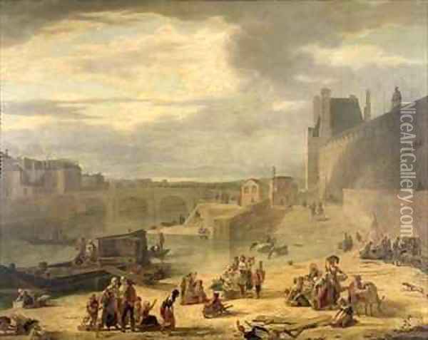 View of the Grand Gallery of the Louvre the Tuileries and the Pont Royal Oil Painting - J.F. De Pelchin