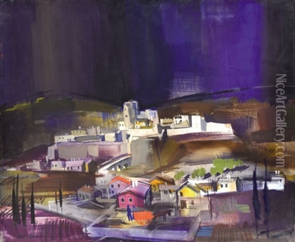 City In Umbria (italian City) Oil Painting - Vilmos Aba-Novak