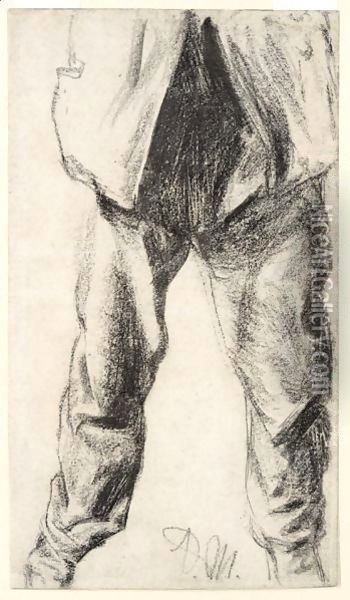 Study Of Legs And Lower Torso, Seen From The Front Oil Painting - Adolph von Menzel