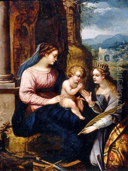 The Virgin And Child With Saint Catherine Of Alexandria Oil Painting - Hendrik van Balen the Elder